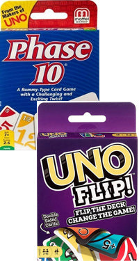 Phase 10 & UNO Flip Card Game Bundle